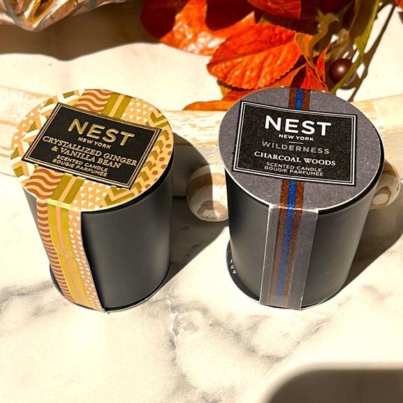🍁NWT/2 Mini NEST candles.CHARCOAL WOODS/CRYSTALLIZED GINGER & VANILLA BEAN - Picture 5 of 6